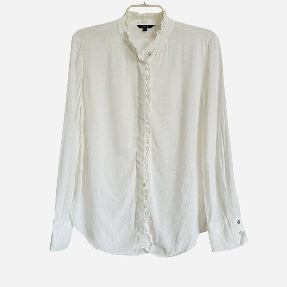 Massimo Dutti‎ White Ruffle Button Down Blouse Top Sz 8 Cottagecore